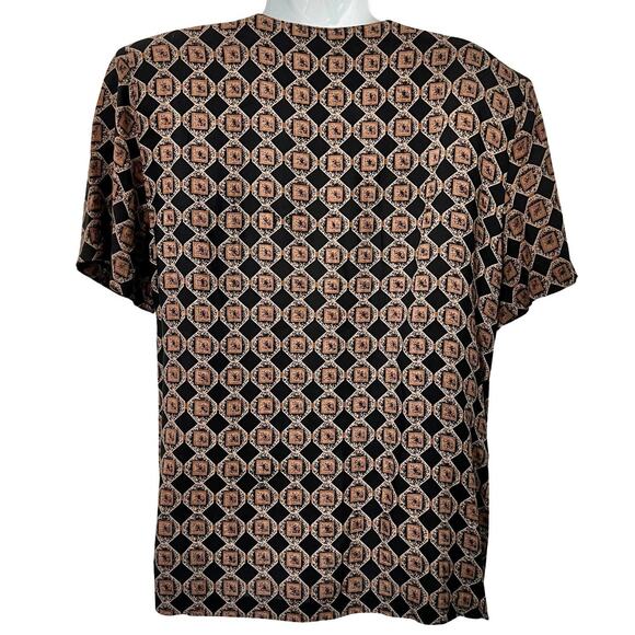 Vintage Brown Red Geometric Button Up Short Sleeve Top Skirt Suit Set size M - Picture 13 of 16